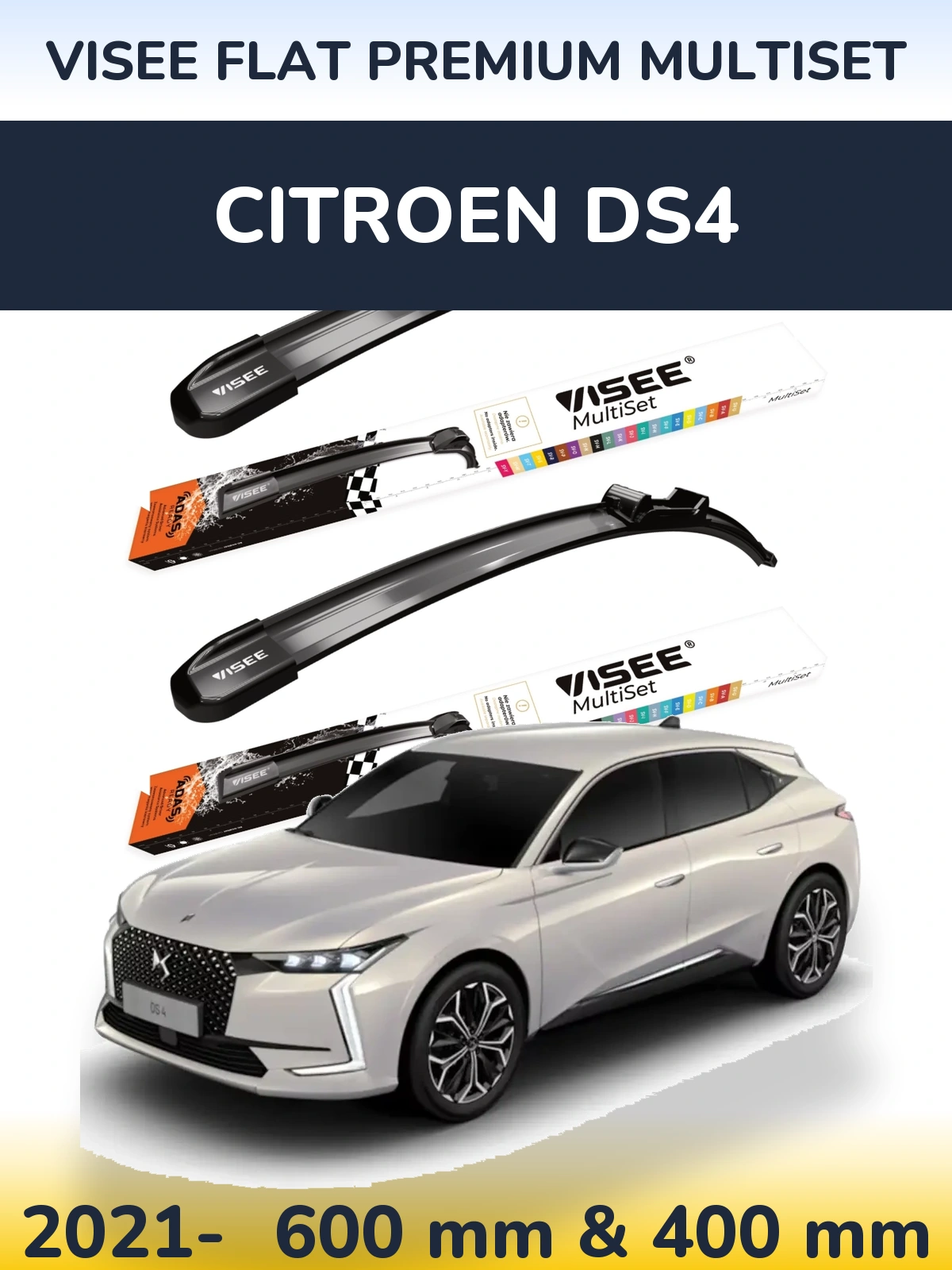 Sada předních stěračů VISEE FLAT PREMIUM MultiSet 600 a 400 mm pro Citroen DS4 2021-2026