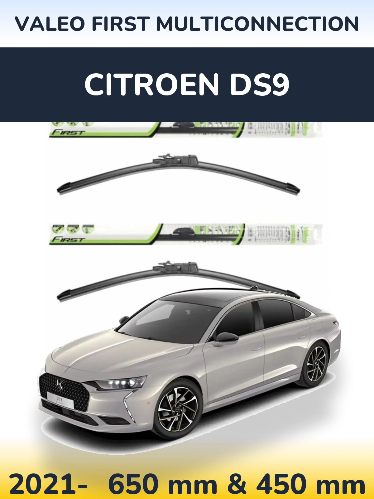 Sada předních stěračů Valeo First MultiConnection 650 a 450 mm pro Citroen DS9 2021-2026