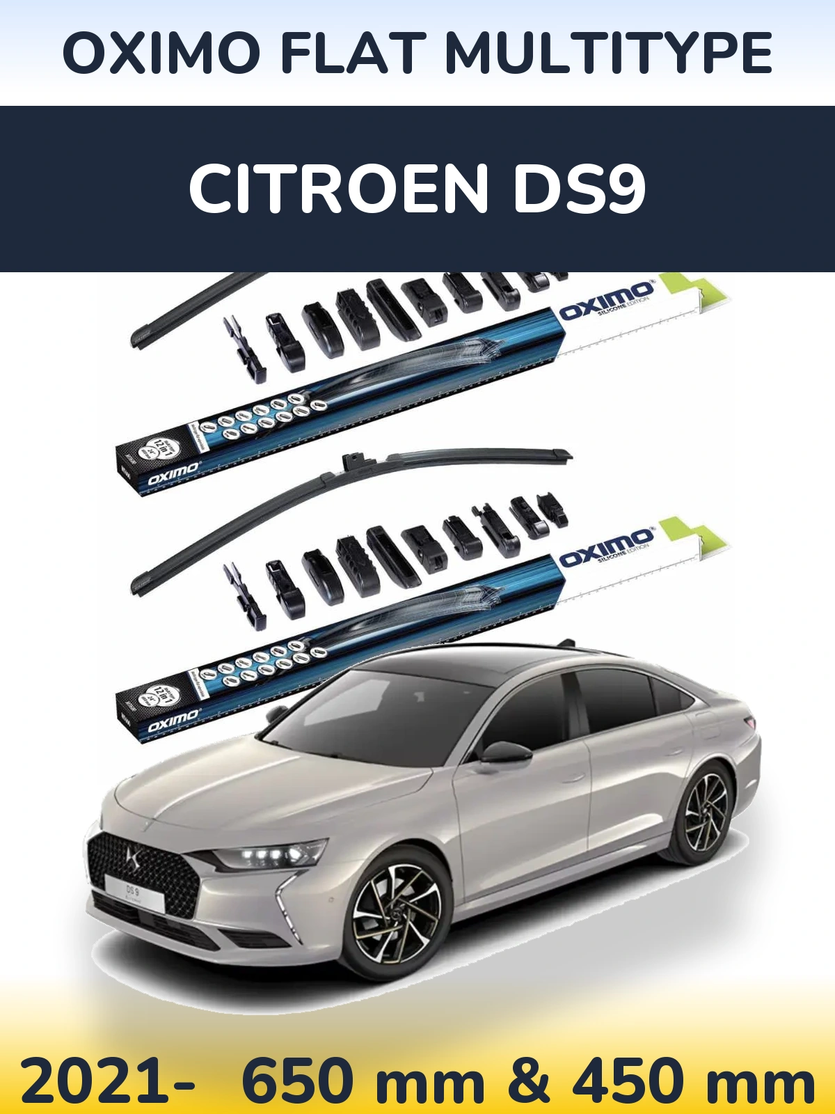 Sada předních stěračů Oximo Flat MultiType 650 a 450 mm pro Citroen DS9 2021-2026