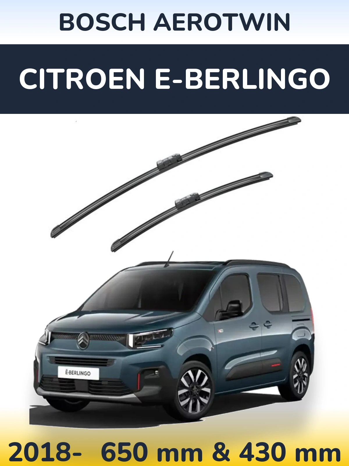 Sada předních stěračů BOSCH AeroTwin 650 a 430 mm pro Citroen e-Berlingo 2018-2026