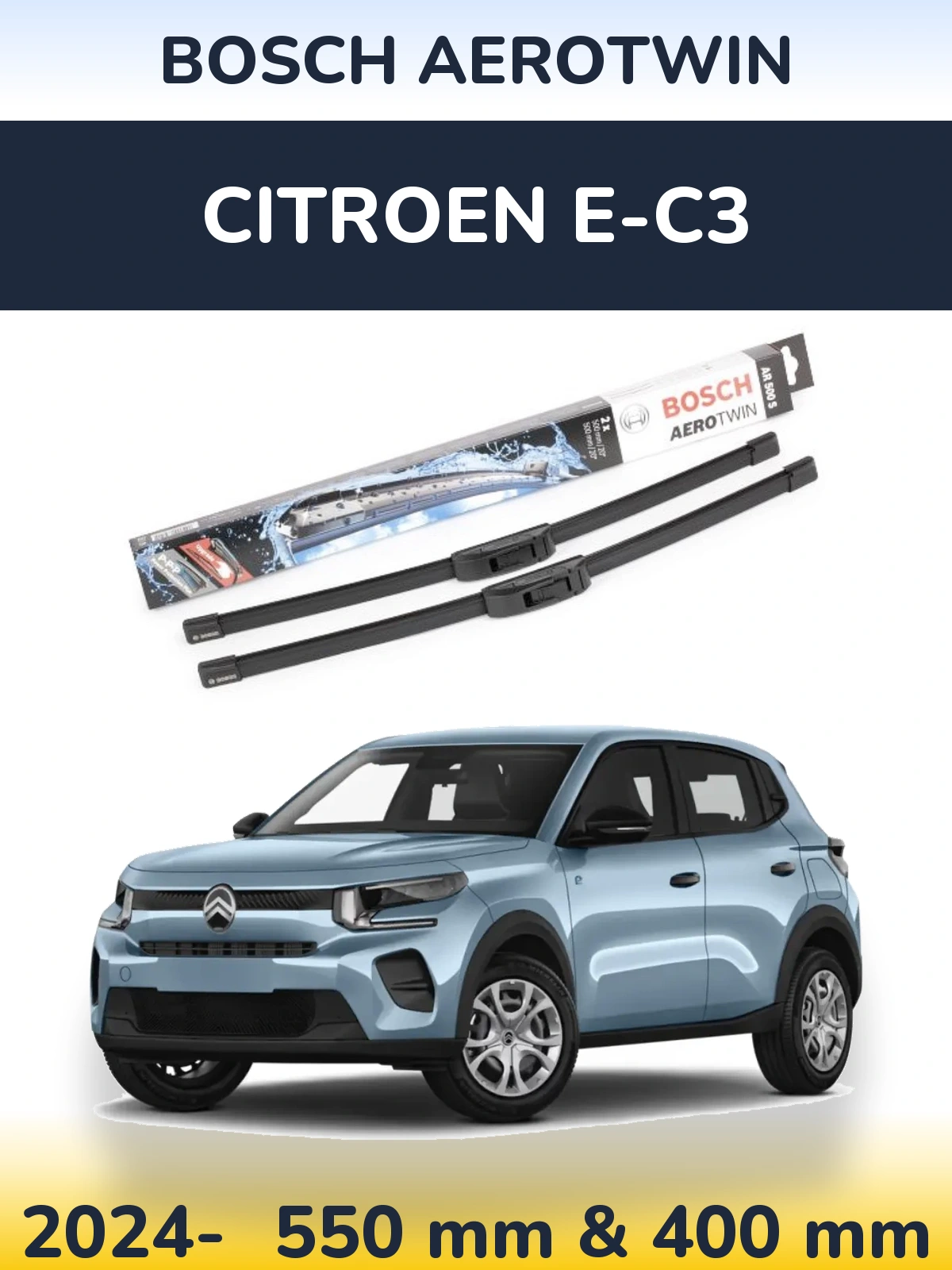 Sada předních stěračů BOSCH AeroTwin 550 a 400 mm pro Citroen e-C3 2024-2026