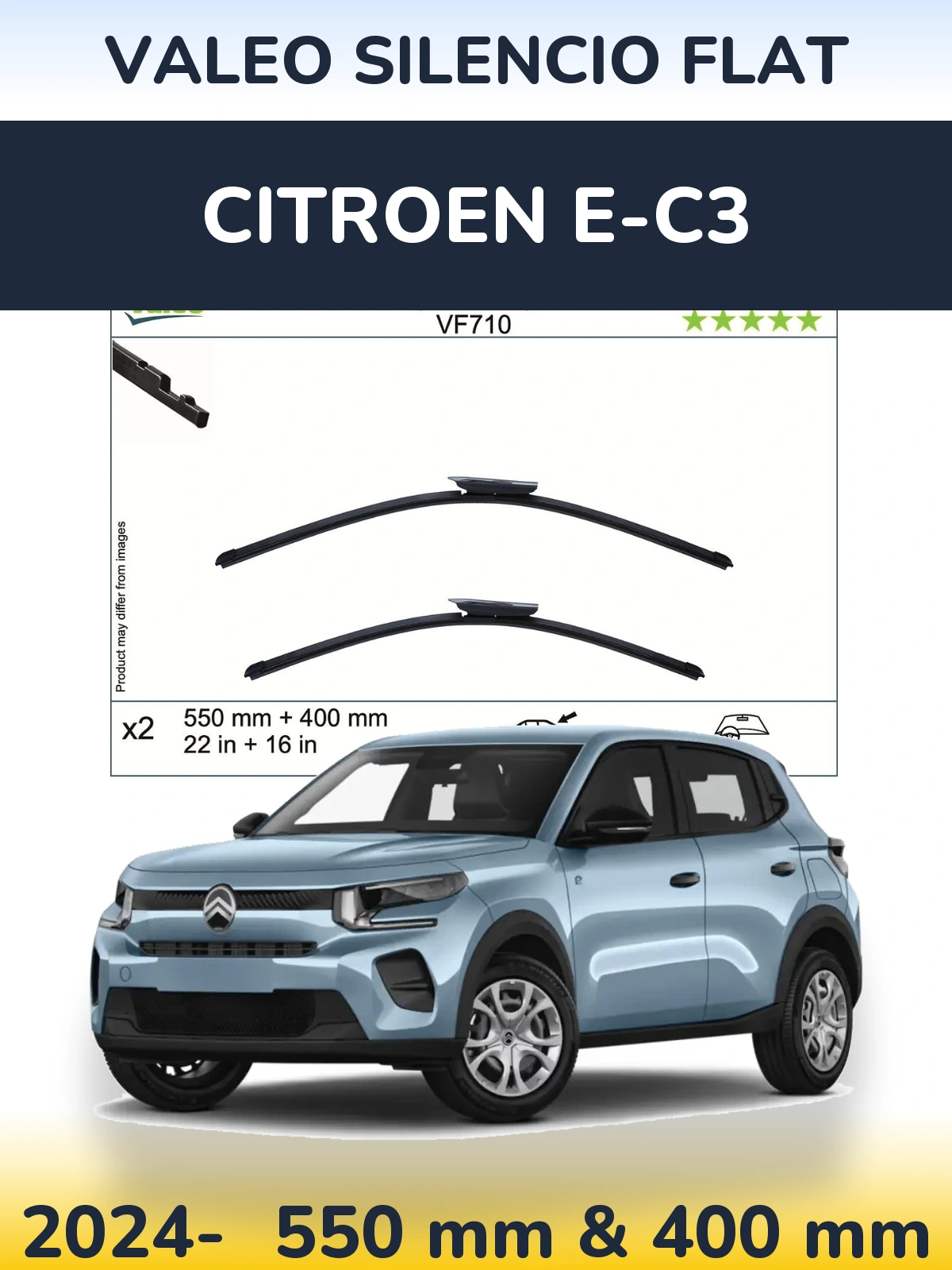 Sada předních stěračů Valeo Silencio Flat 550 a 400 mm pro Citroen e-C3 2024-2026