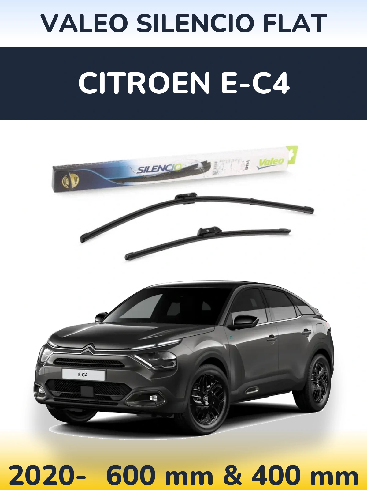 Sada předních stěračů Valeo Silencio Flat 600 a 400 mm pro Citroen e-C4 2020-2026