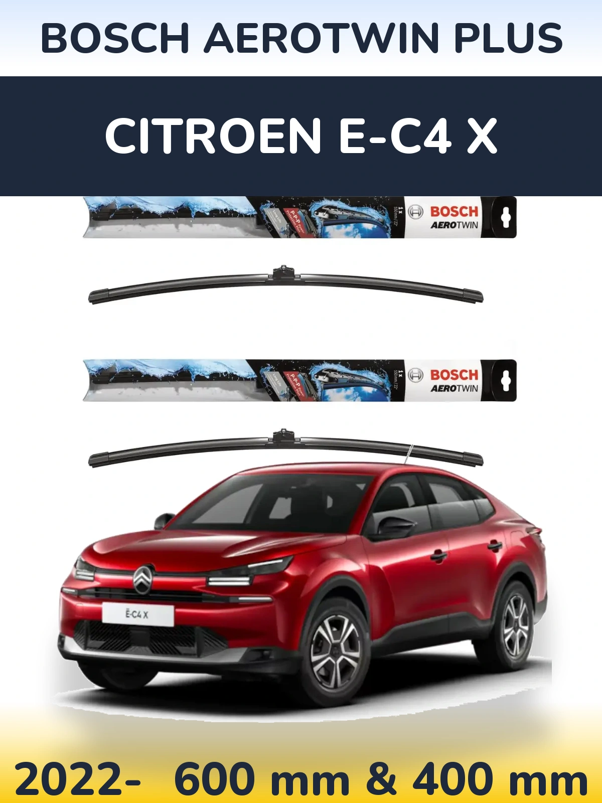 Sada předních stěračů BOSCH AeroTwin Plus 600 a 400 mm pro Citroen e-C4 X 2022-2026