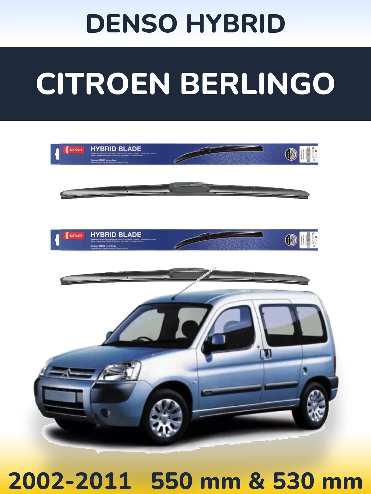Sada předních stěračů Denso Hybrid 550 a 530 mm pro Citroen Berlingo 2002-2011
