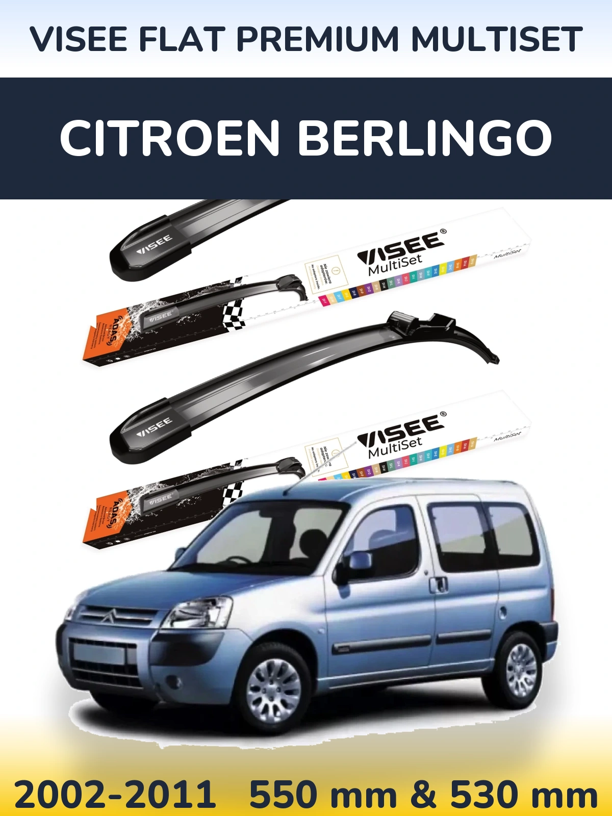 Sada předních stěračů VISEE FLAT PREMIUM MultiSet 550 a 530 mm pro Citroen Berlingo 2002-2011