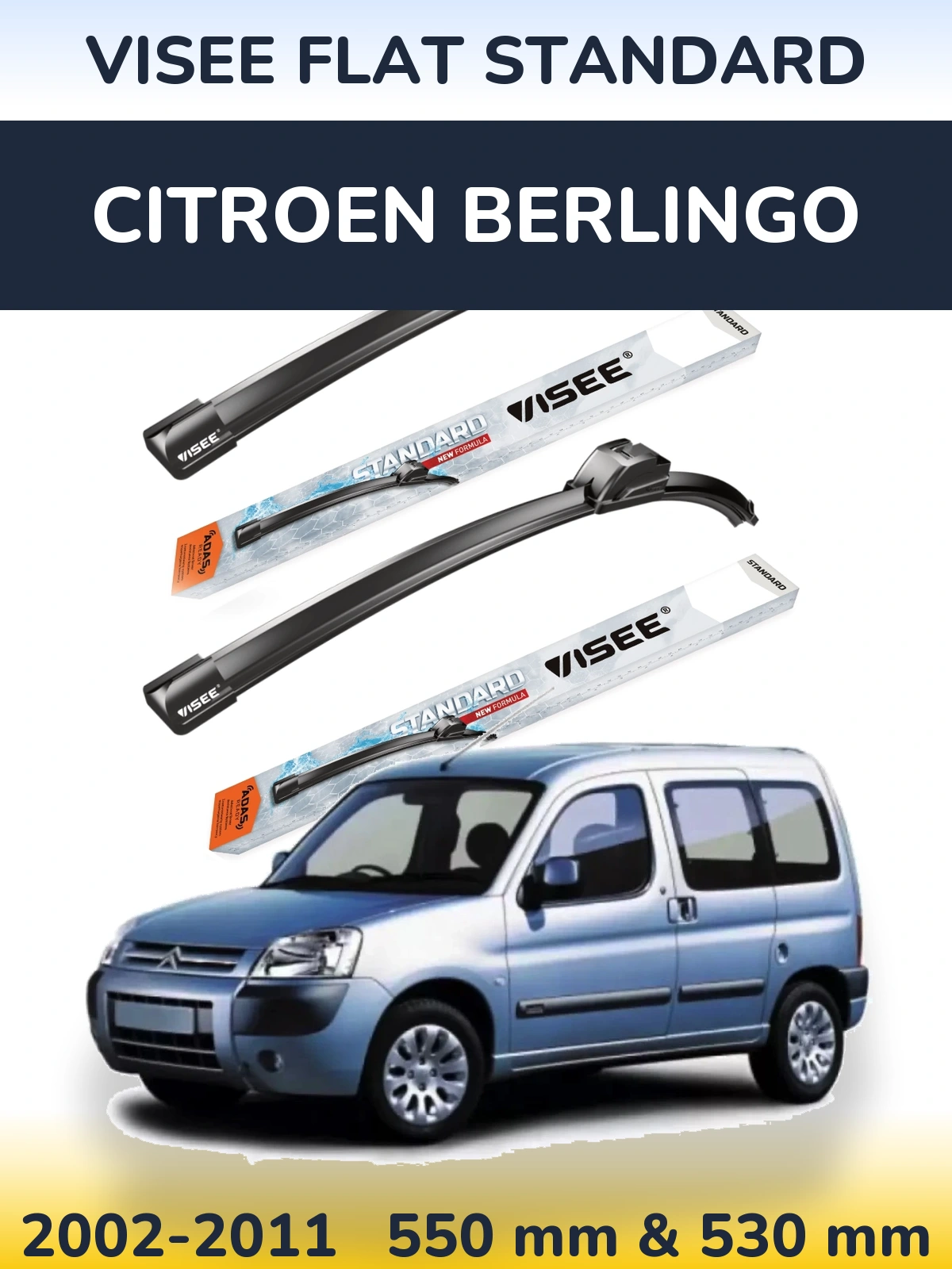Sada předních stěračů VISEE FLAT STANDARD 550 a 530 mm pro Citroen Berlingo 2002-2011