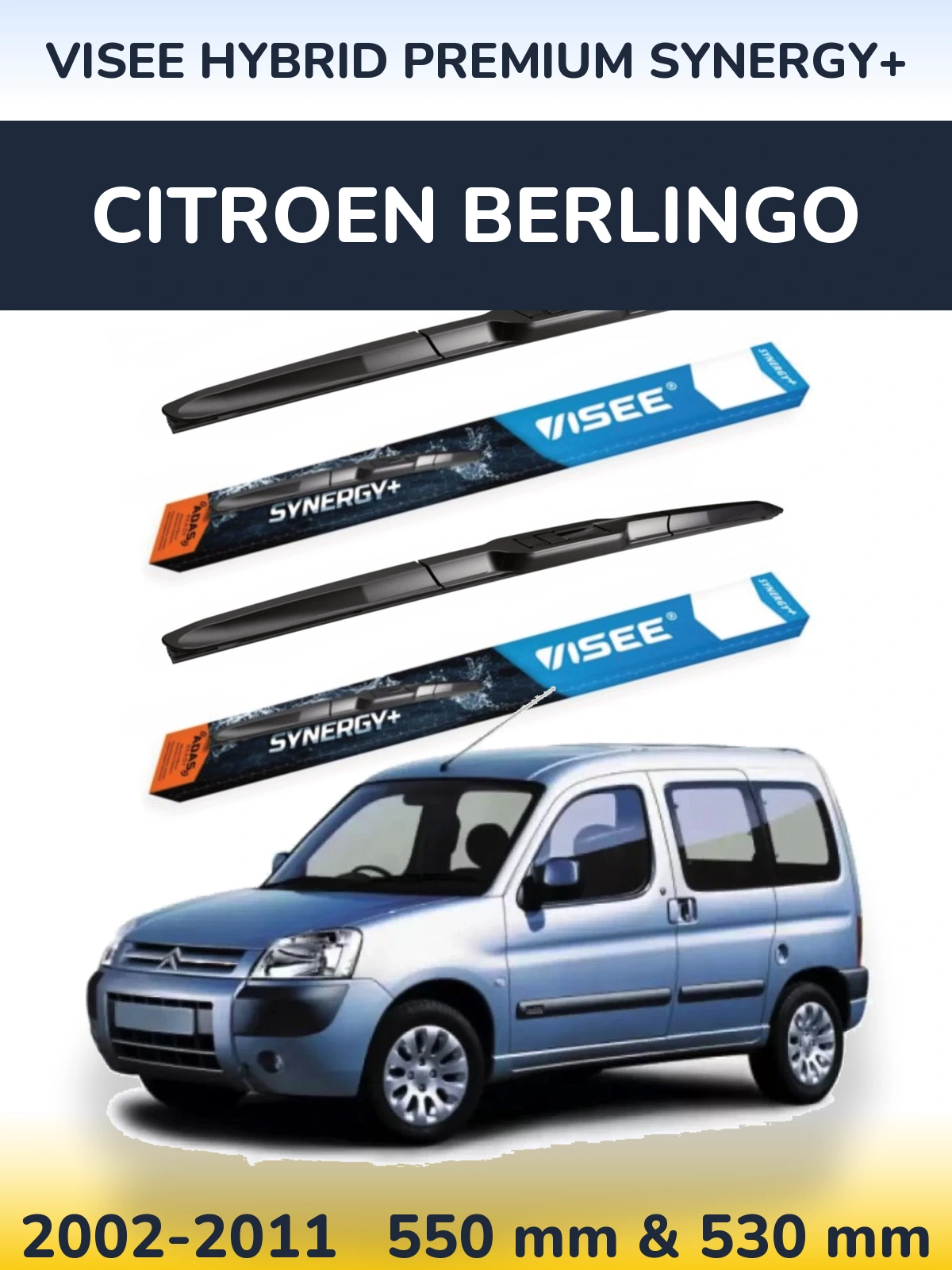 Sada předních stěračů VISEE HYBRID PREMIUM SYNERGY+ 550 a 530 mm pro Citroen Berlingo 2002-2011
