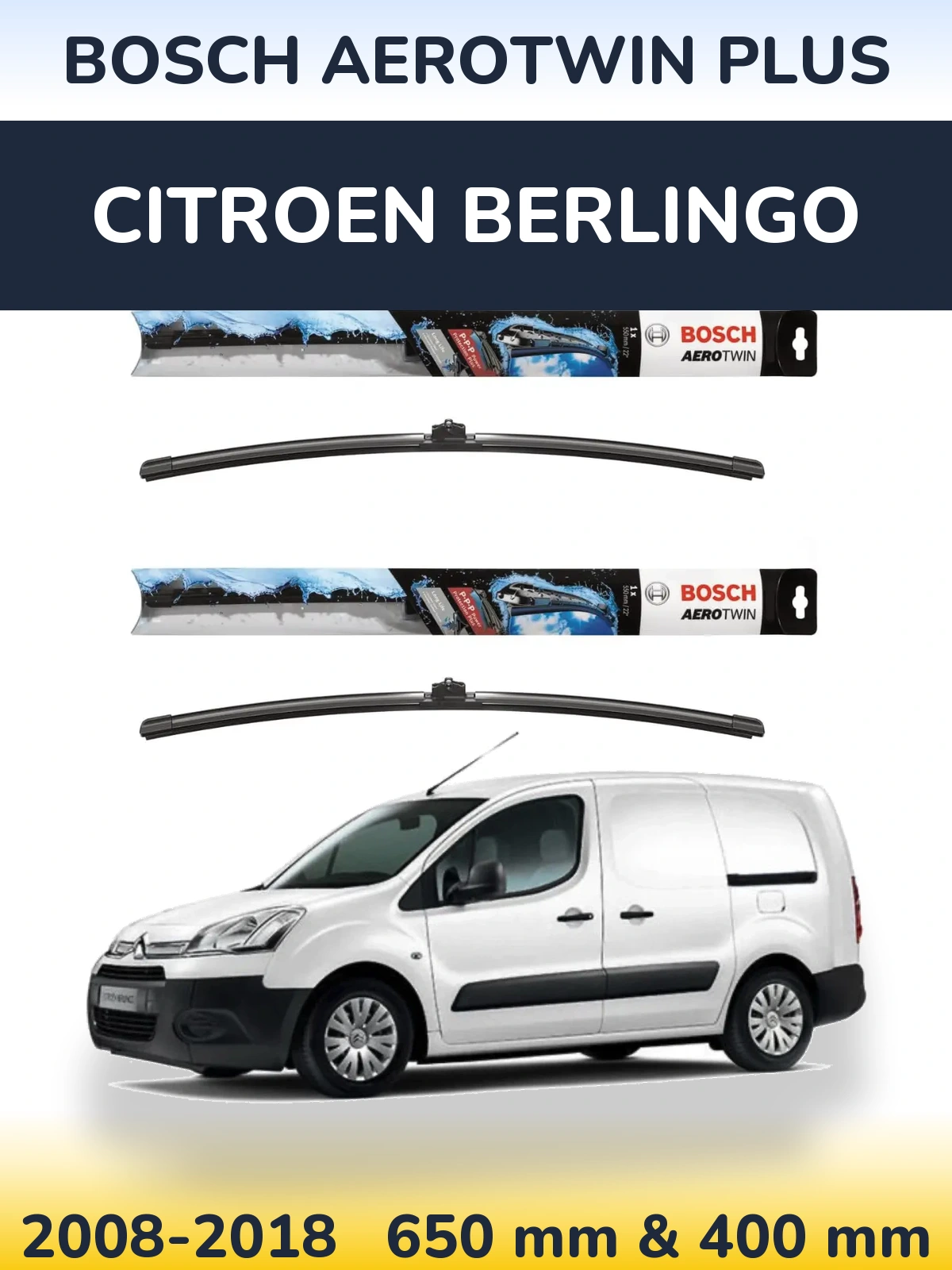 Sada předních stěračů BOSCH AeroTwin Plus 650 a 400 mm pro Citroen Berlingo 2008-2018