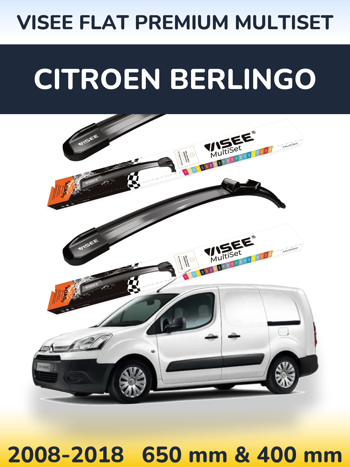 Sada předních stěračů VISEE FLAT PREMIUM MultiSet 650 a 400 mm pro Citroen Berlingo 2008-2018