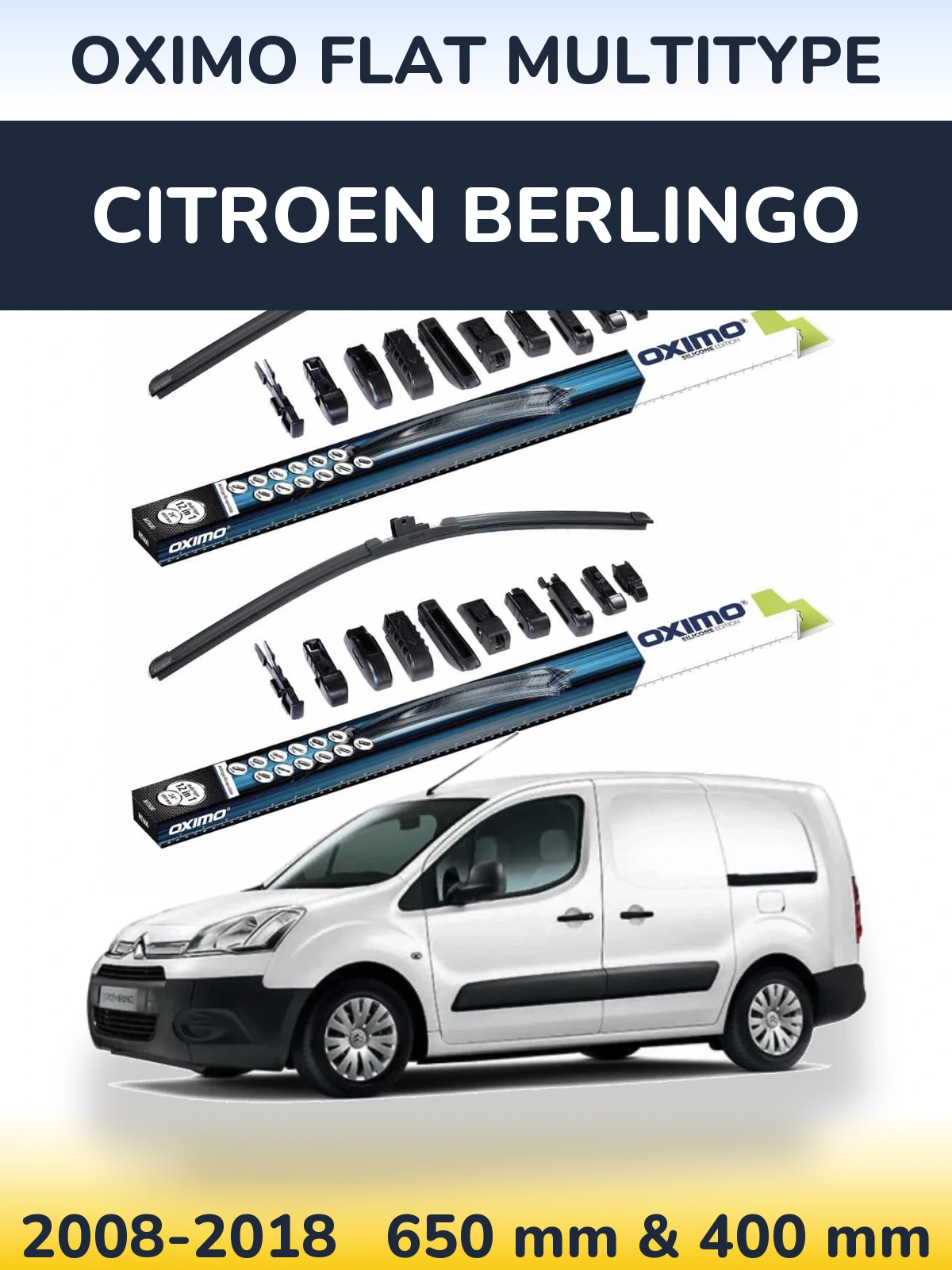 Sada předních stěračů Oximo Flat MultiType 650 a 400 mm pro Citroen Berlingo 2008-2018