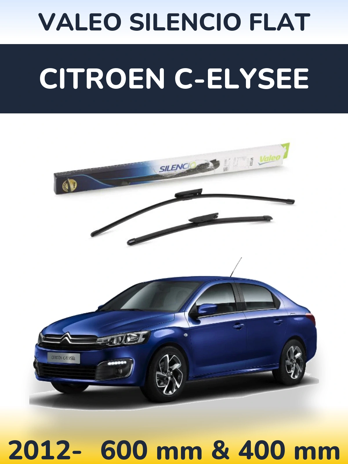 Sada předních stěračů Valeo Silencio Flat 600 a 400 mm pro Citroen C-Elysee 2012-2026