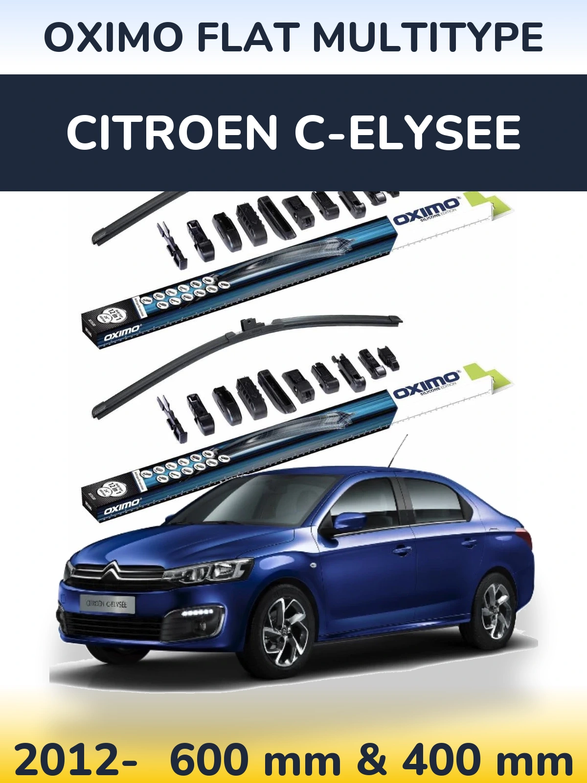 Комплект передніх щіток Oximo Flat MultiТипe 600 & 400 мм для Citroen C-Elysee 2012-2026