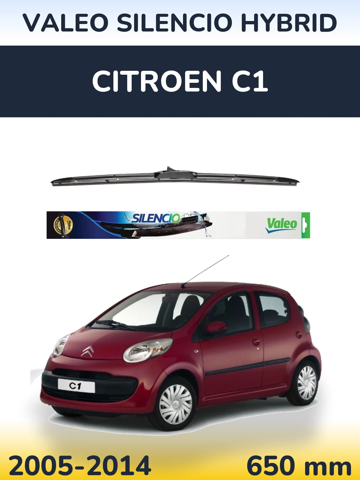Přední stěrač Valeo Silencio Hybrid 650 mm pro Citroen C1 2005-2014