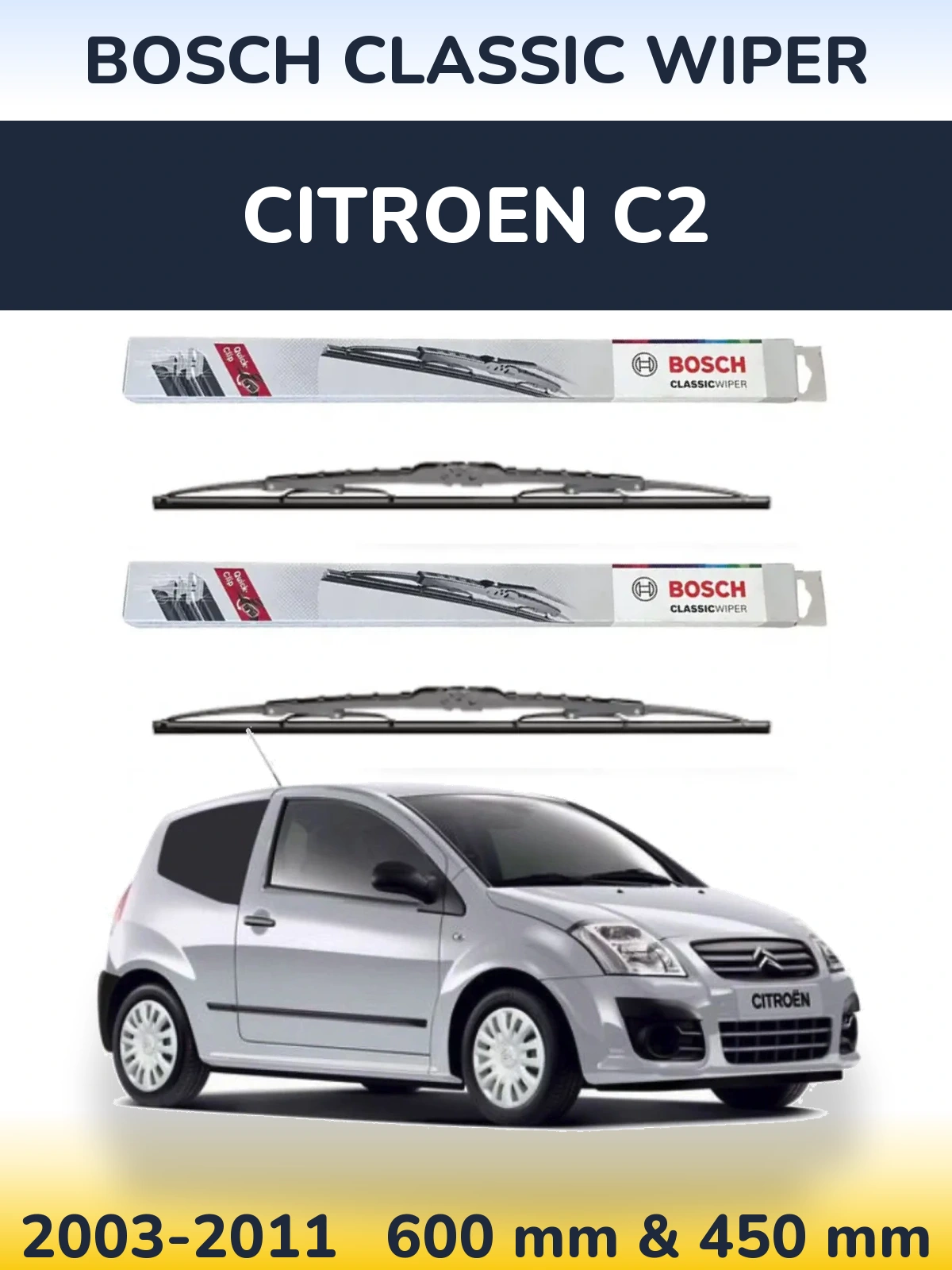 Sada předních stěračů BOSCH Classic Wiper 600 a 450 mm pro Citroen C2 2003-2011