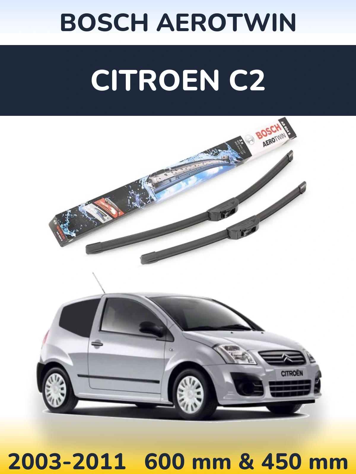 Sada předních stěračů BOSCH AeroTwin 600 a 450 mm pro Citroen C2 2003-2011