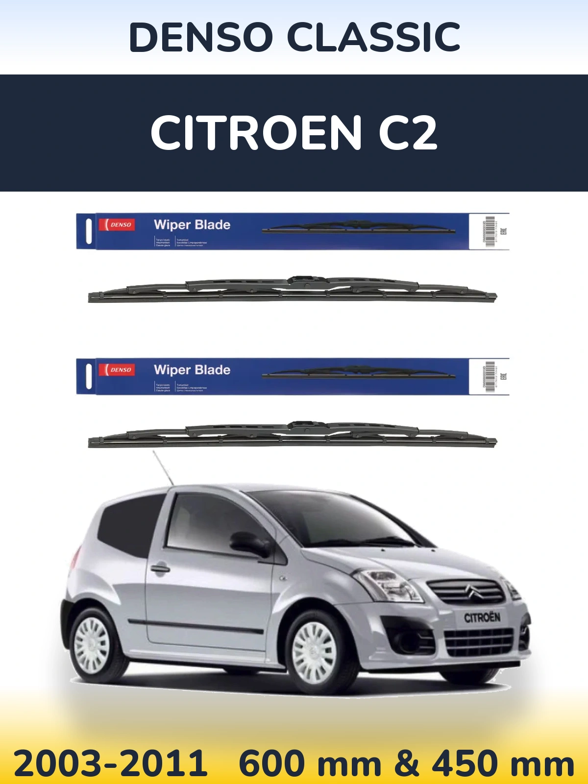 Sada předních stěračů Denso Classic 600 a 450 mm pro Citroen C2 2003-2011