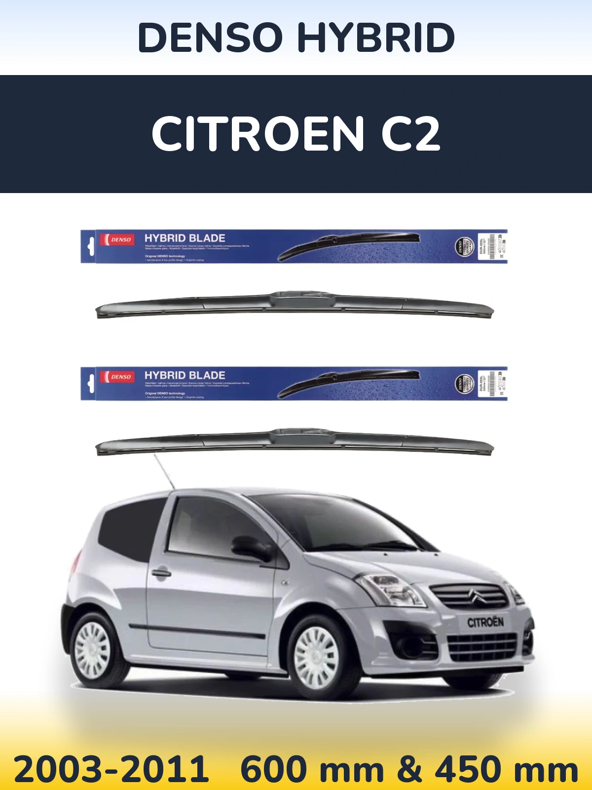 Sada předních stěračů Denso Hybrid 600 a 450 mm pro Citroen C2 2003-2011