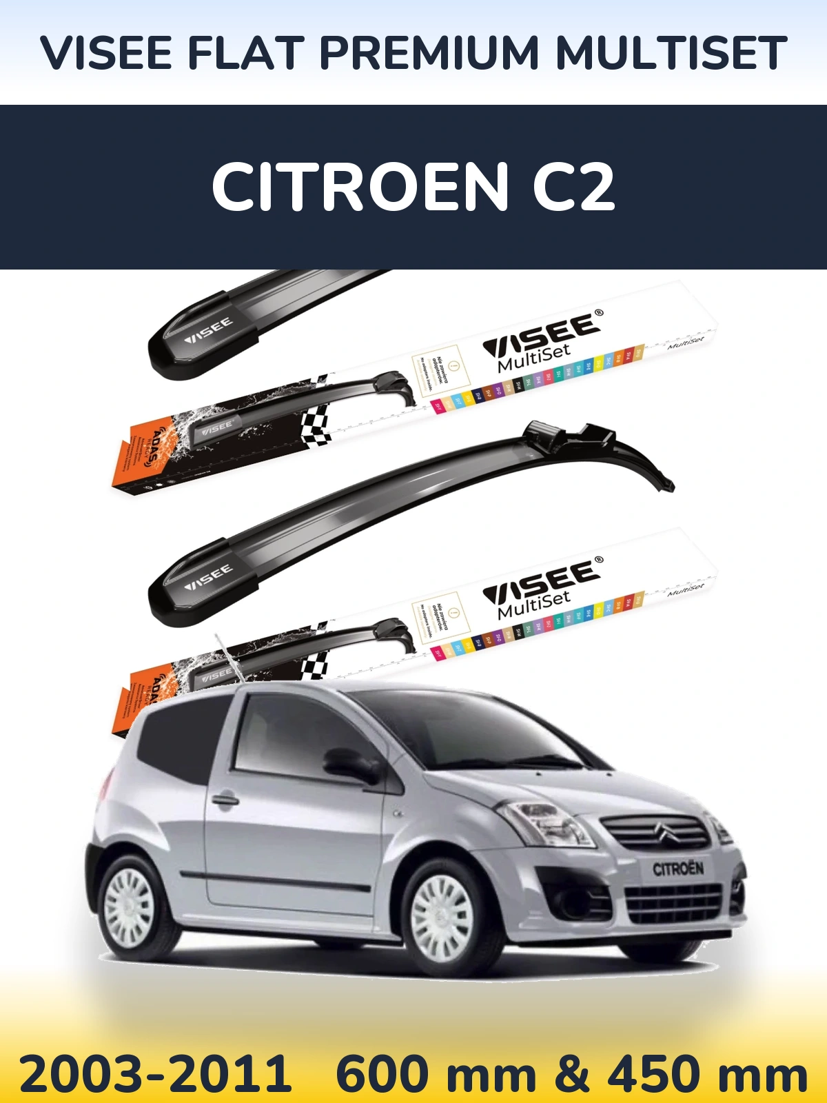 Sada předních stěračů VISEE FLAT PREMIUM MultiSet 600 a 450 mm pro Citroen C2 2003-2011