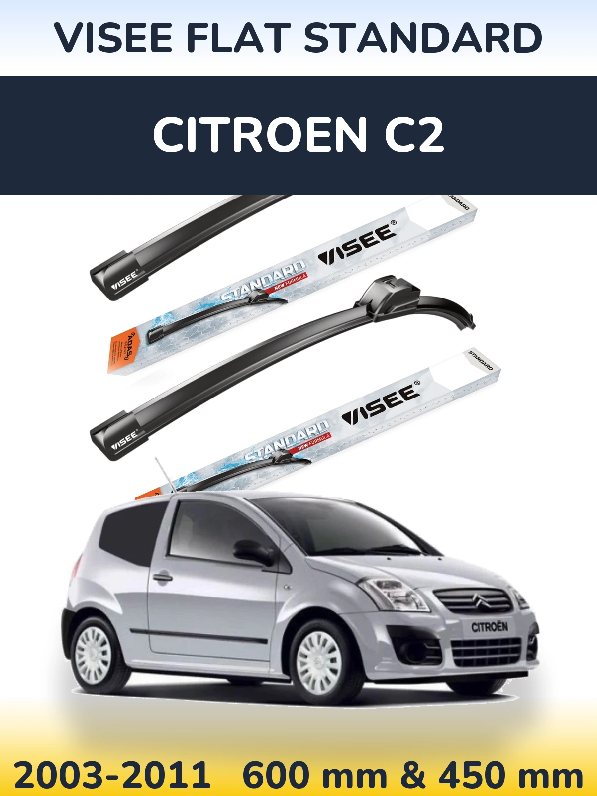 Sada předních stěračů VISEE FLAT STANDARD 600 a 450 mm pro Citroen C2 2003-2011
