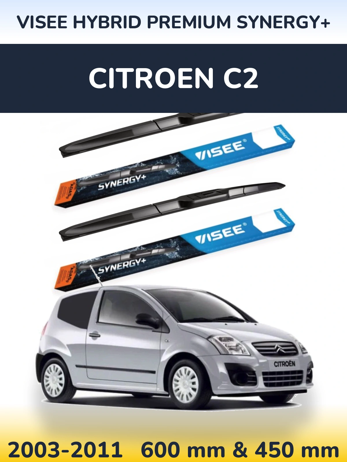 Sada předních stěračů VISEE HYBRID PREMIUM SYNERGY+ 600 a 450 mm pro Citroen C2 2003-2011