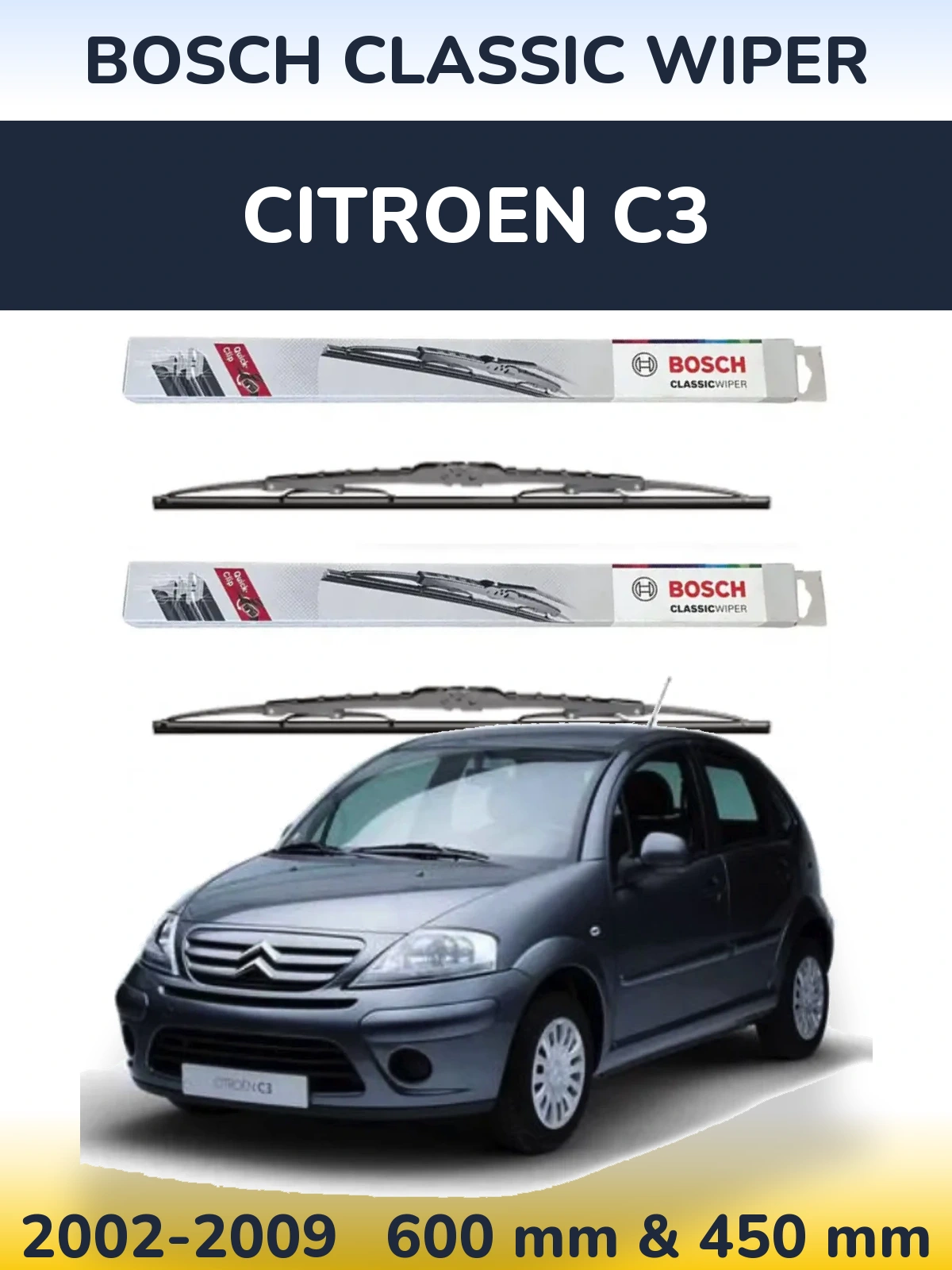 Sada předních stěračů BOSCH Classic Wiper 600 a 450 mm pro Citroen C3 2002-2009
