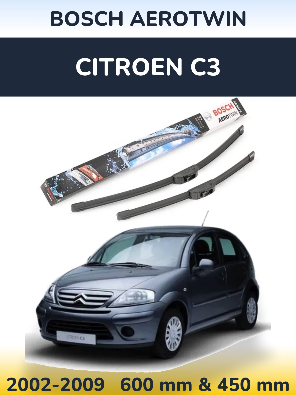 Sada předních stěračů BOSCH AeroTwin 600 a 450 mm pro Citroen C3 2002-2009