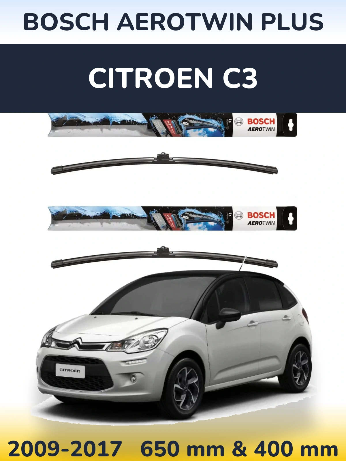 Sada předních stěračů BOSCH AeroTwin Plus 650 a 400 mm pro Citroen C3 2009-2017