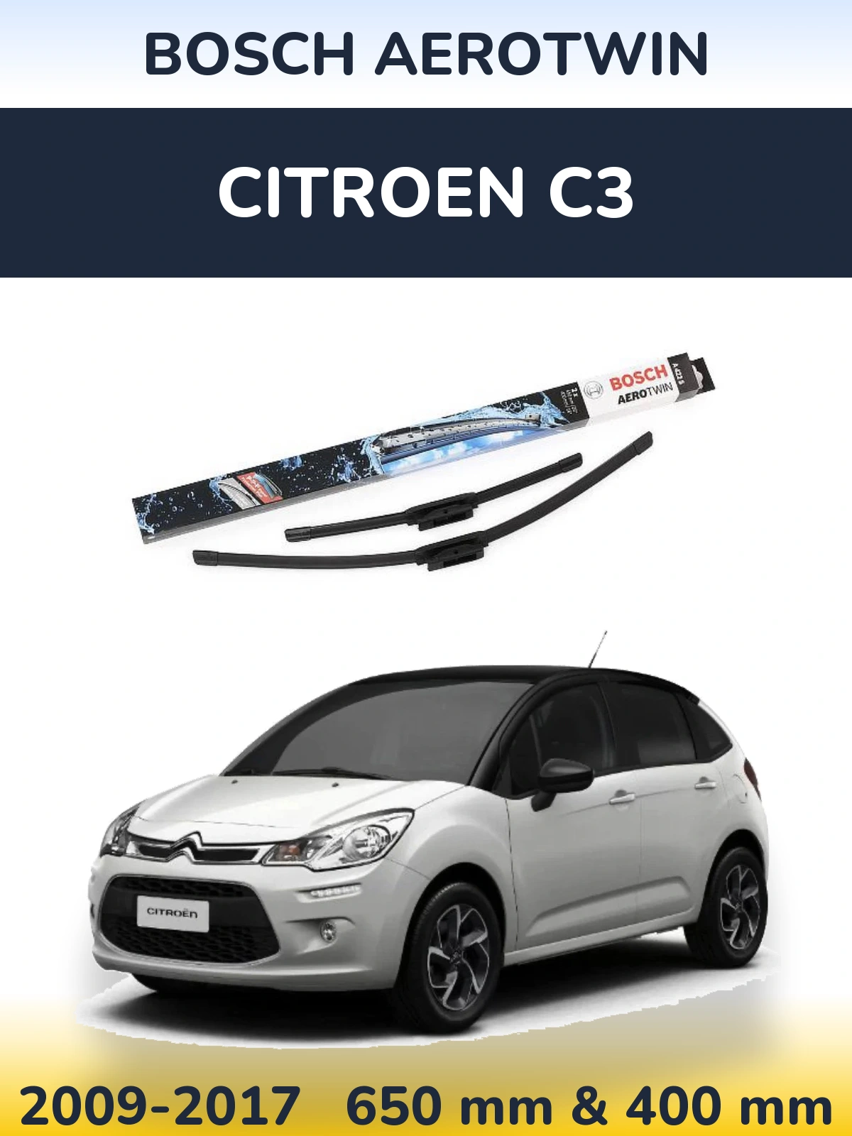 Sada předních stěračů BOSCH AeroTwin 650 a 400 mm pro Citroen C3 2009-2017