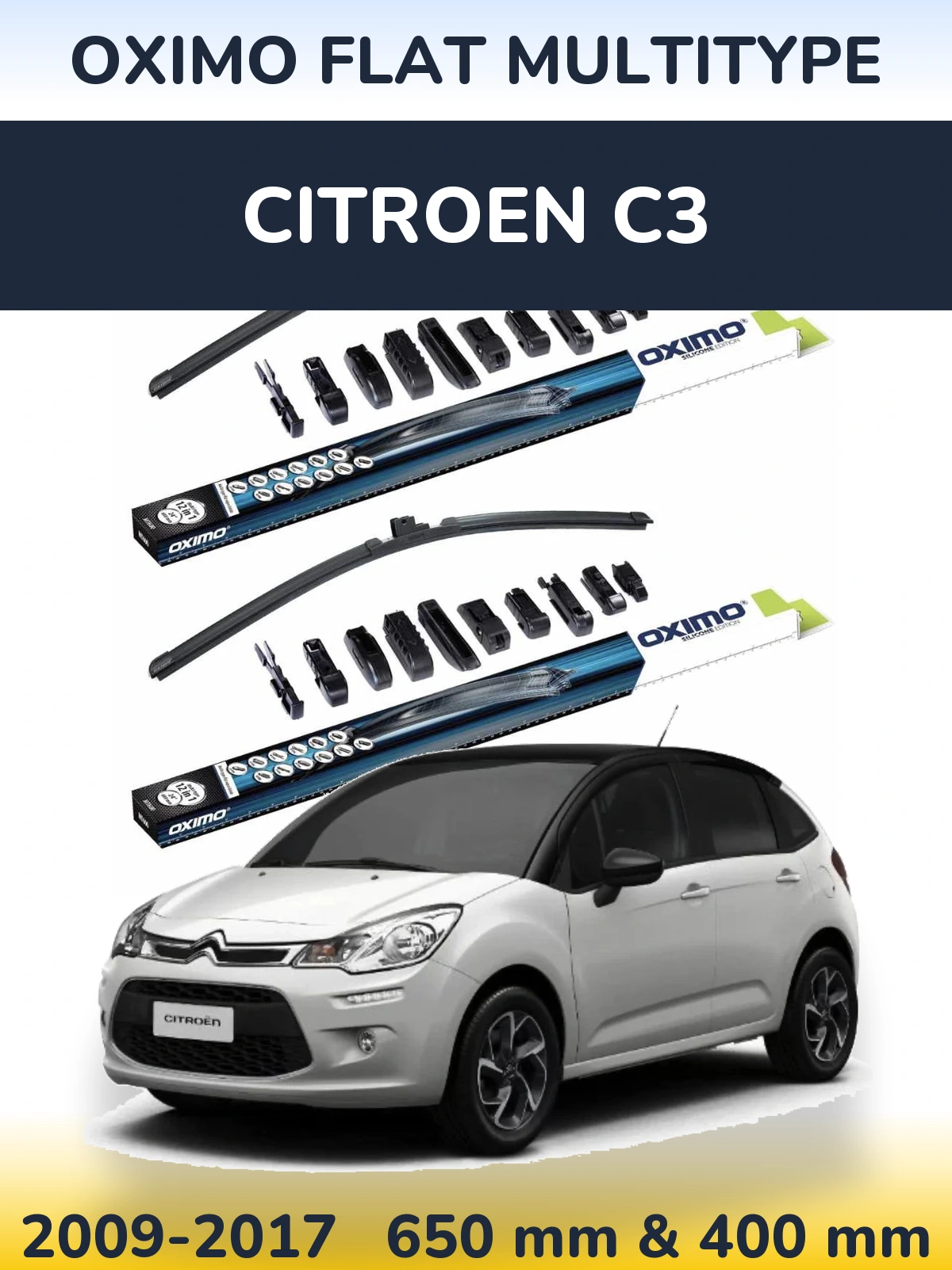 Sada předních stěračů Oximo Flat MultiType 650 a 400 mm pro Citroen C3 2009-2017