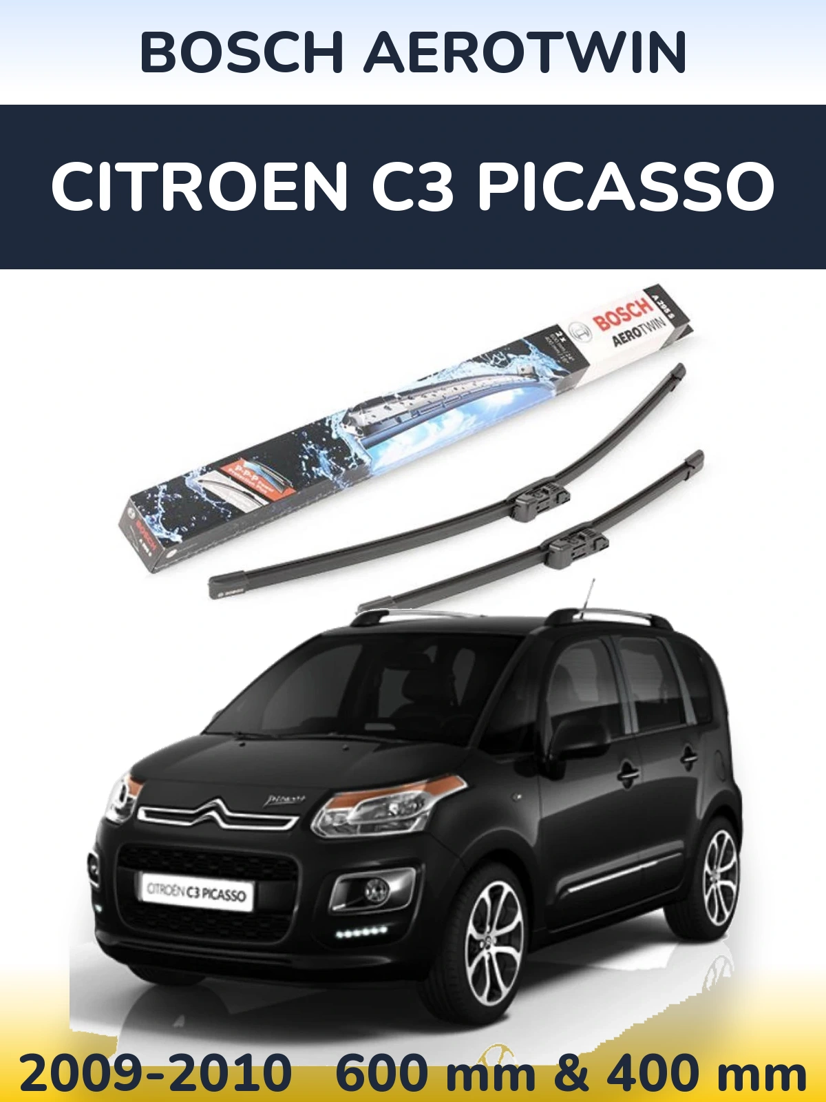 Sada předních stěračů BOSCH AeroTwin 600 a 400 mm pro Citroen C3 Picasso 2009-2010