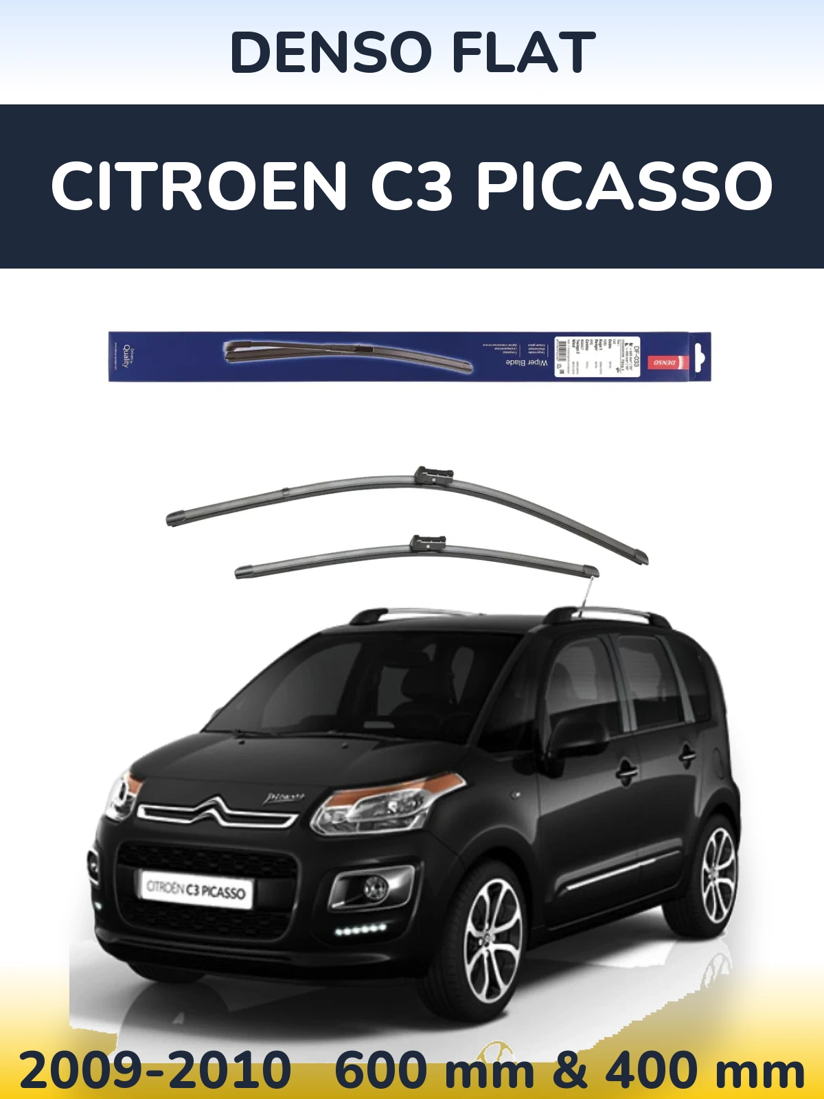 Sada předních stěračů Denso Flat 600 a 400 mm pro Citroen C3 Picasso 2009-2010