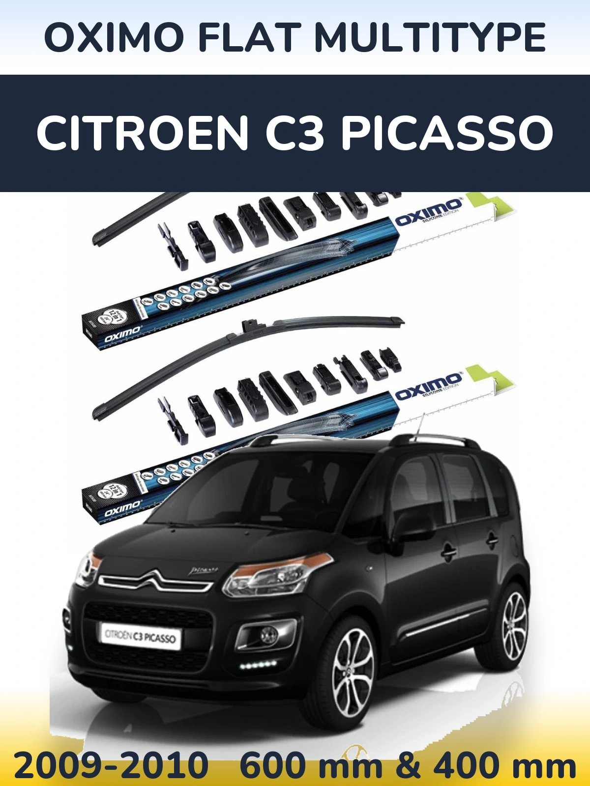 Sada předních stěračů Oximo Flat MultiType 600 a 400 mm pro Citroen C3 Picasso 2009-2010