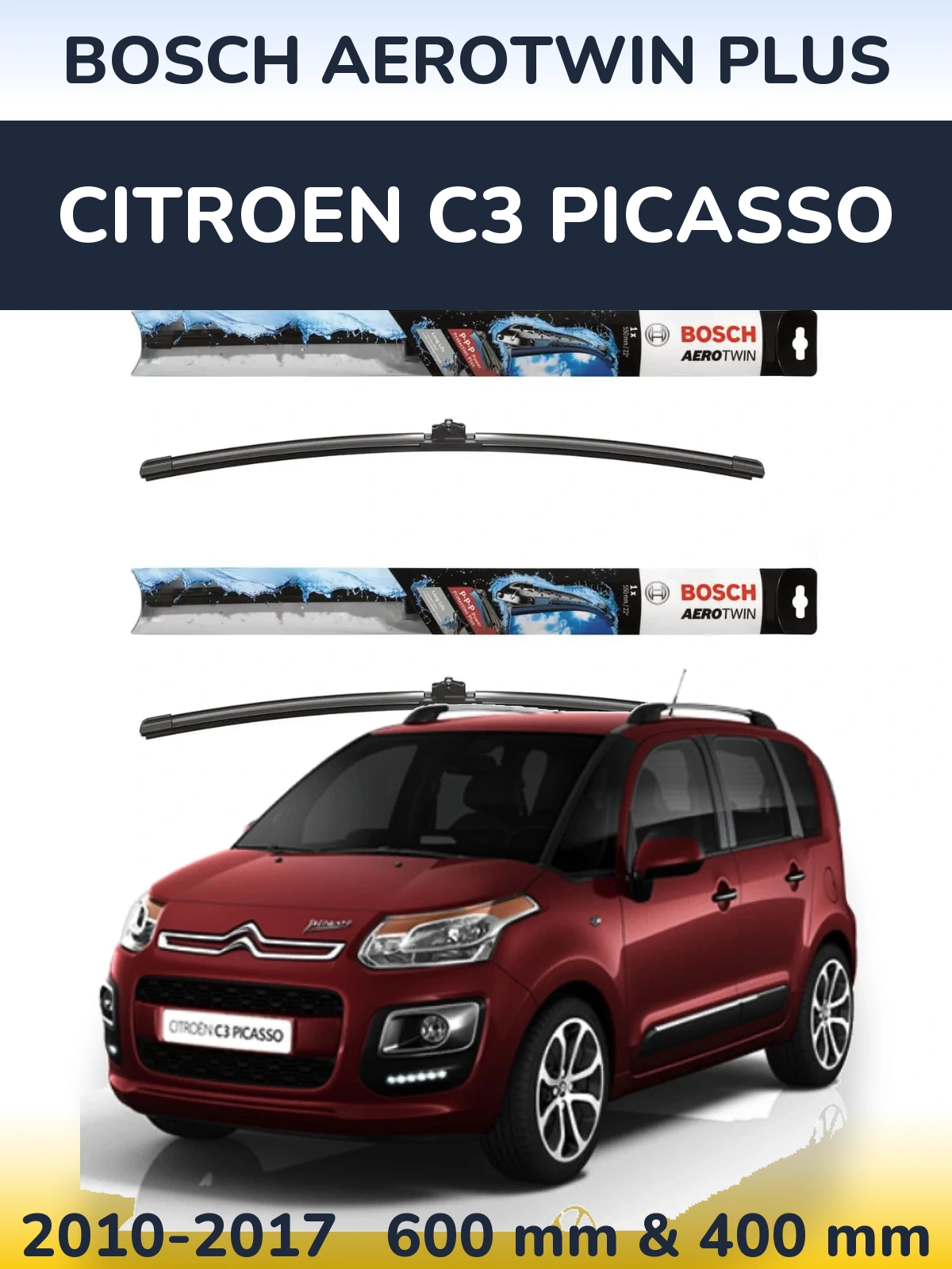 Sada předních stěračů BOSCH AeroTwin Plus 600 a 400 mm pro Citroen C3 Picasso 2010-2017