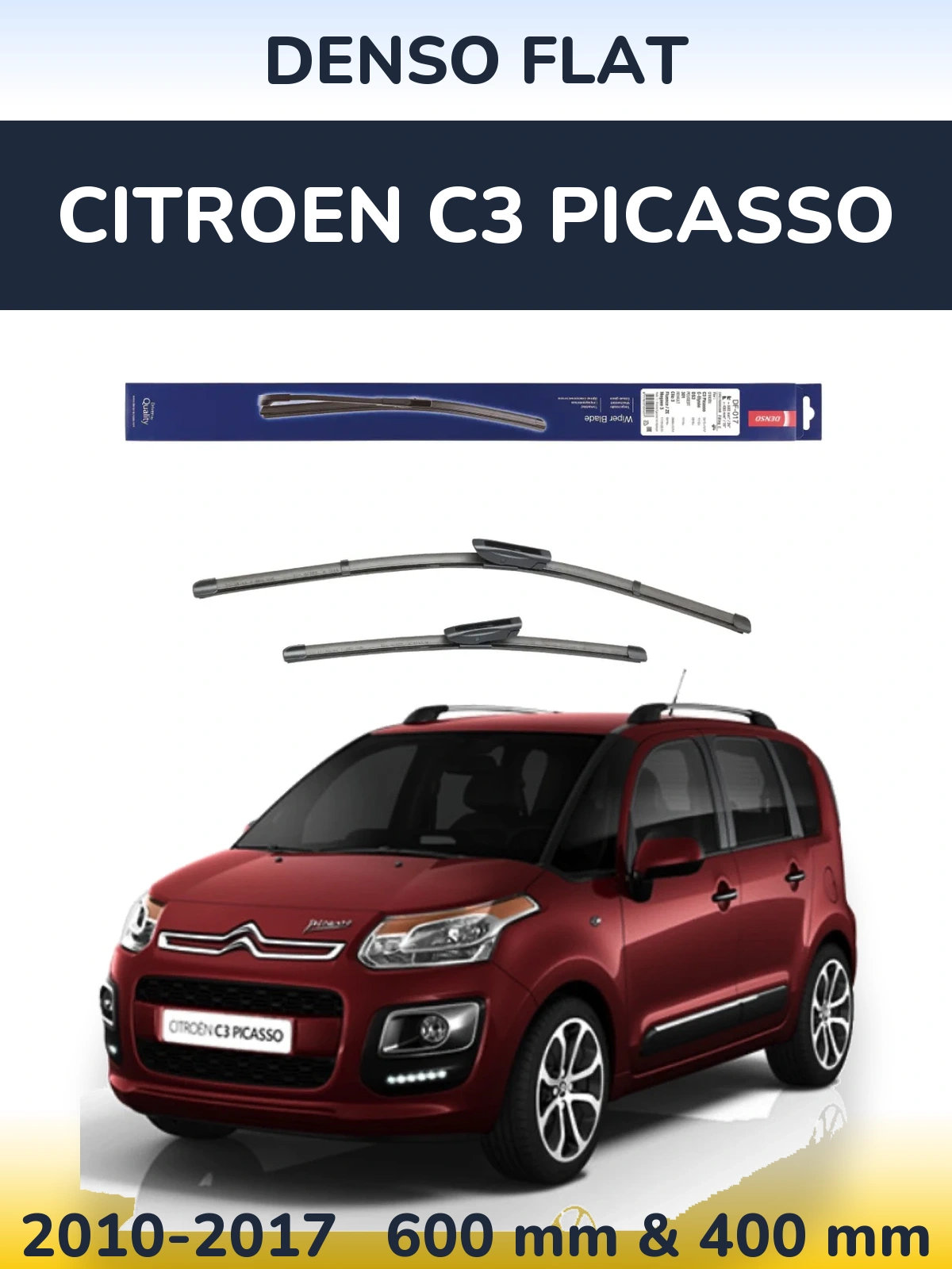 Sada předních stěračů Denso Flat 600 a 400 mm pro Citroen C3 Picasso 2010-2017