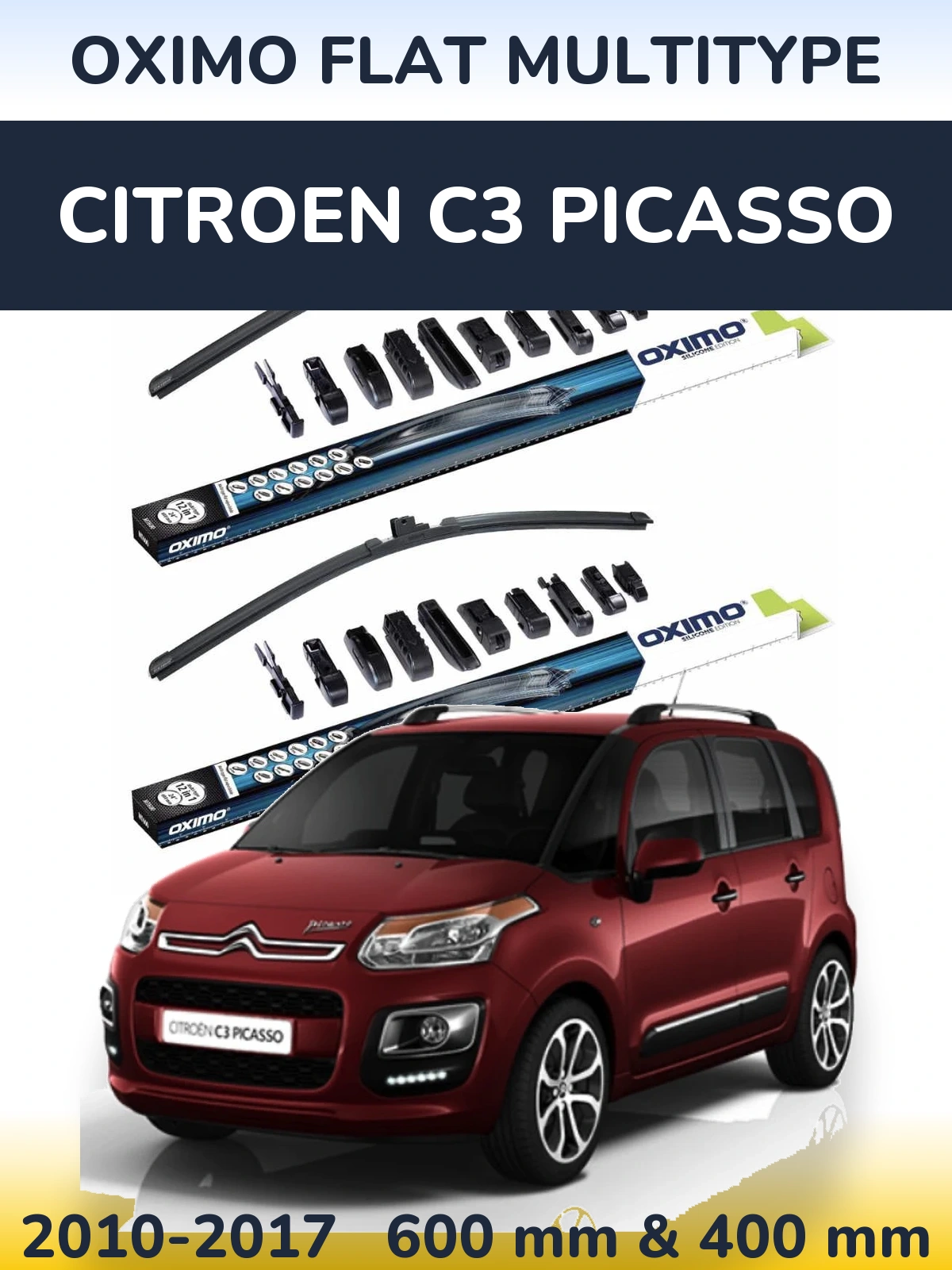 Sada předních stěračů Oximo Flat MultiType 600 a 400 mm pro Citroen C3 Picasso 2010-2017