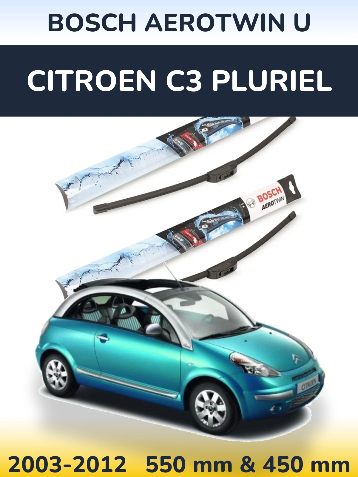 Sada předních stěračů BOSCH AeroTwin U 550 a 450 mm pro Citroen C3 Pluriel 2003-2012