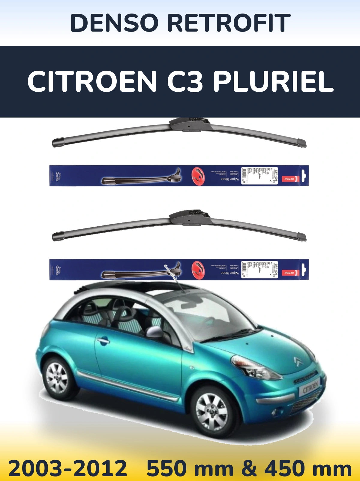 Sada předních stěračů Denso Retrofit 550 a 450 mm pro Citroen C3 Pluriel 2003-2012