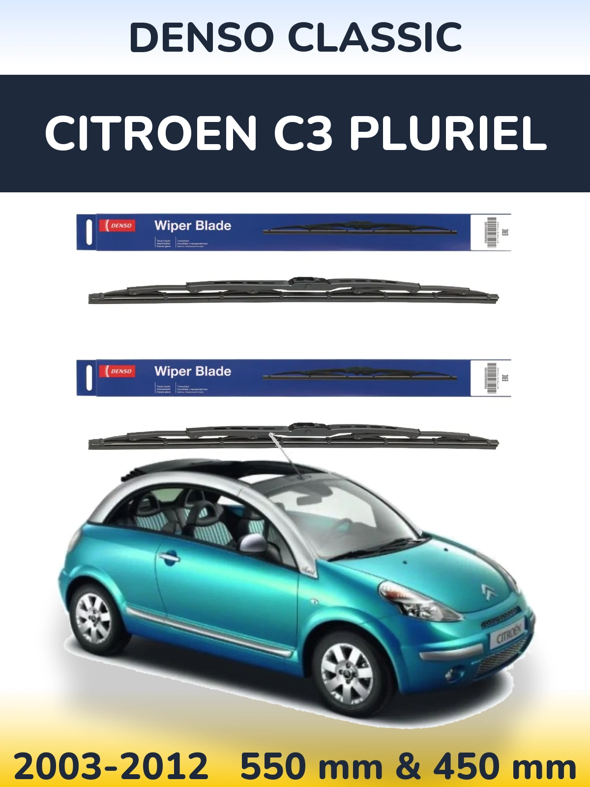 Sada předních stěračů Denso Classic 550 a 450 mm pro Citroen C3 Pluriel 2003-2012