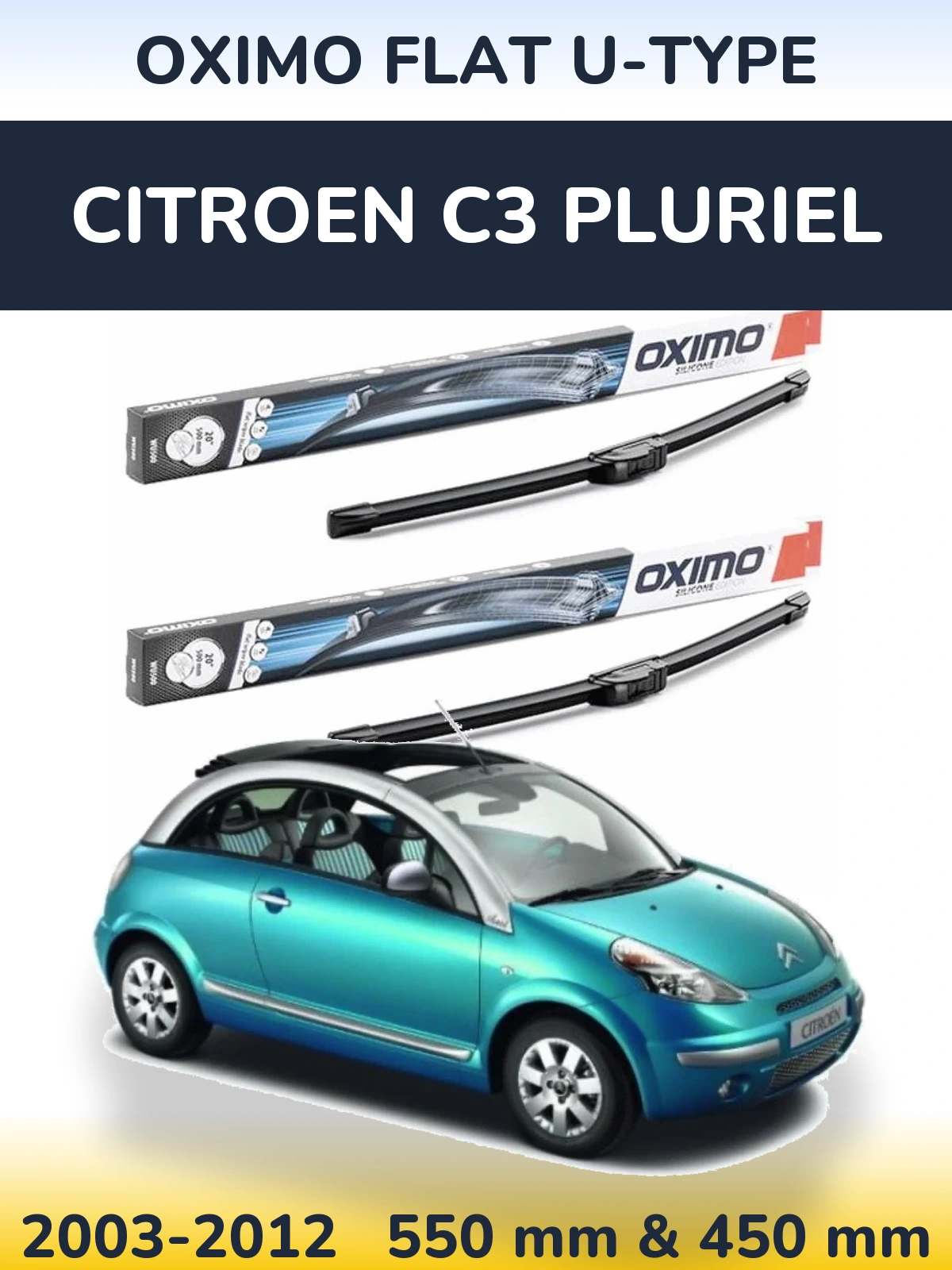 Sada předních stěračů Oximo Flat U-type 550 a 450 mm pro Citroen C3 Pluriel 2003-2012