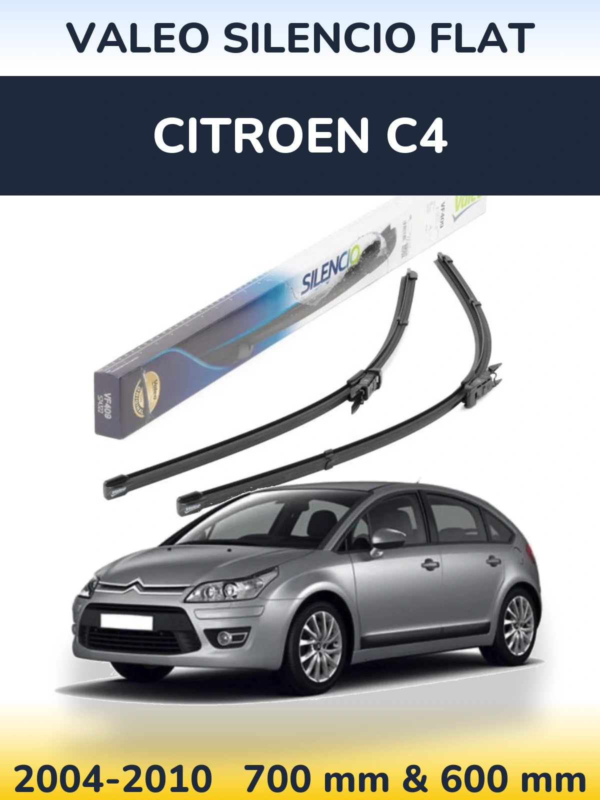 Sada předních stěračů Valeo Silencio Flat 700 a 600 mm pro Citroen C4 2004-2010
