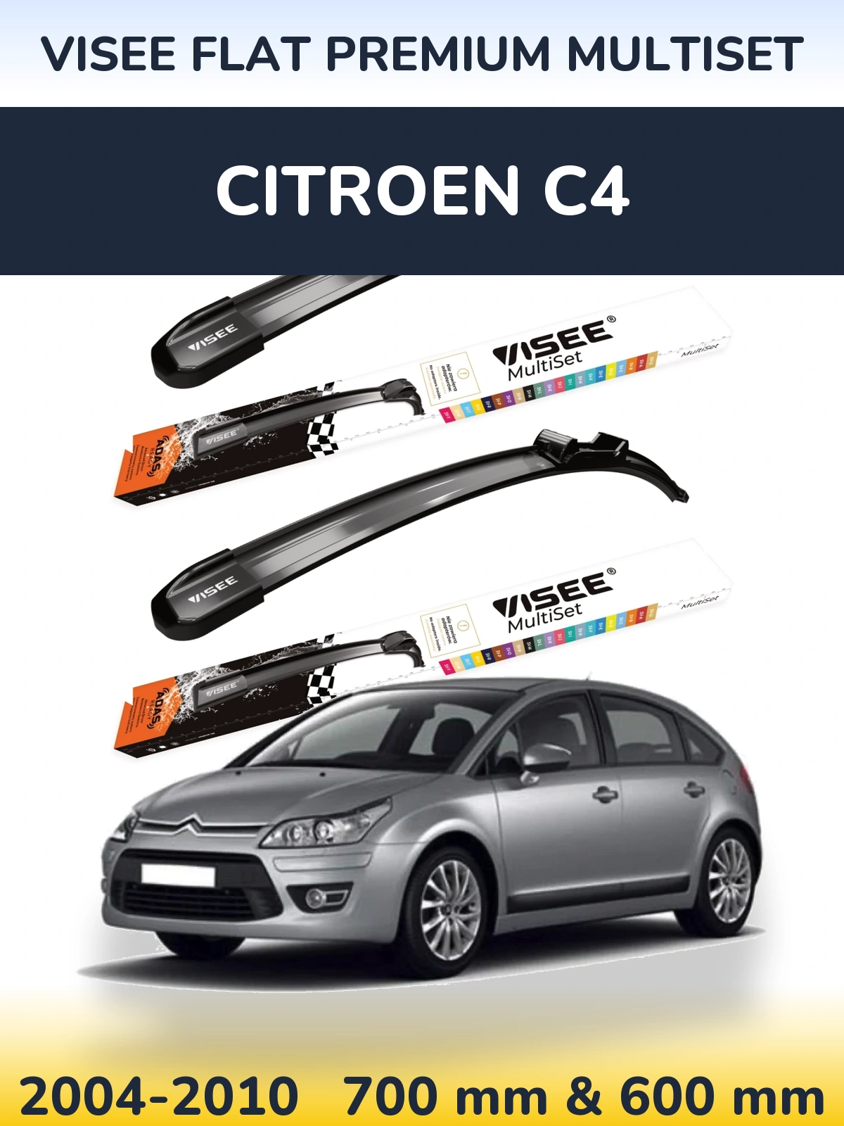 Sada předních stěračů VISEE FLAT PREMIUM MultiSet 700 a 600 mm pro Citroen C4 2004-2010