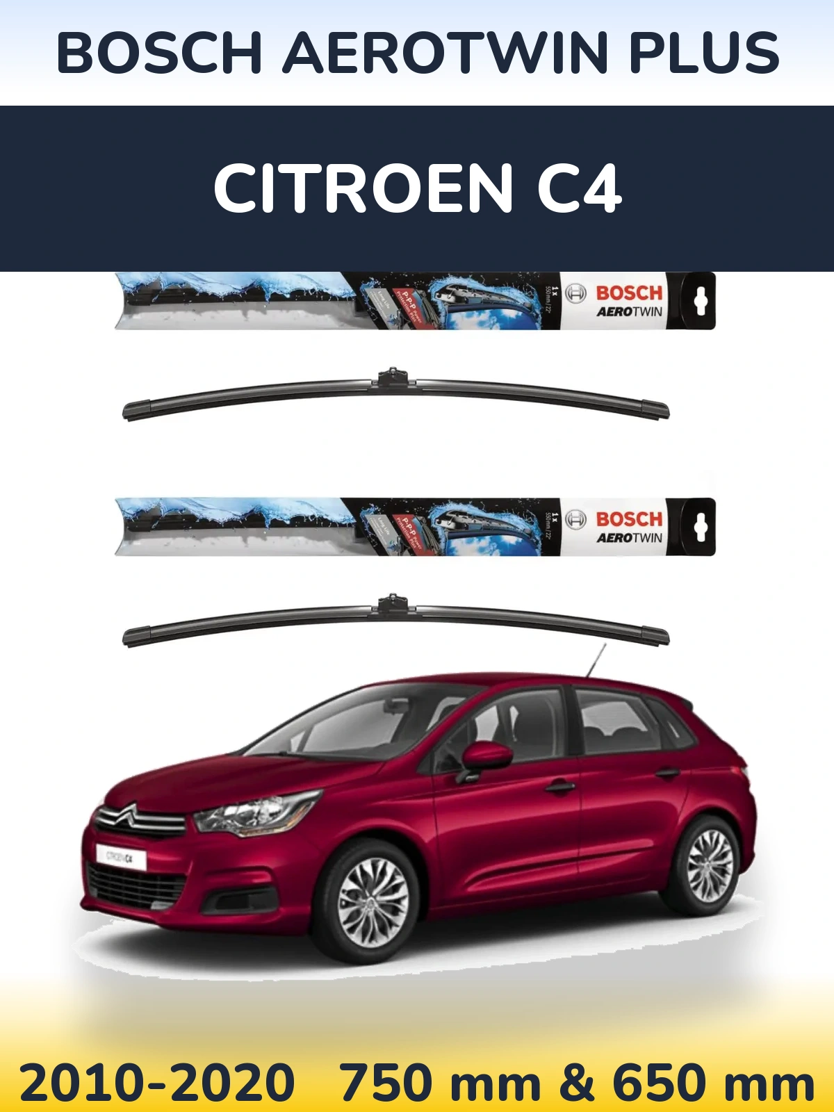 Sada předních stěračů BOSCH AeroTwin Plus 750 a 650 mm pro Citroen C4 2010-2020