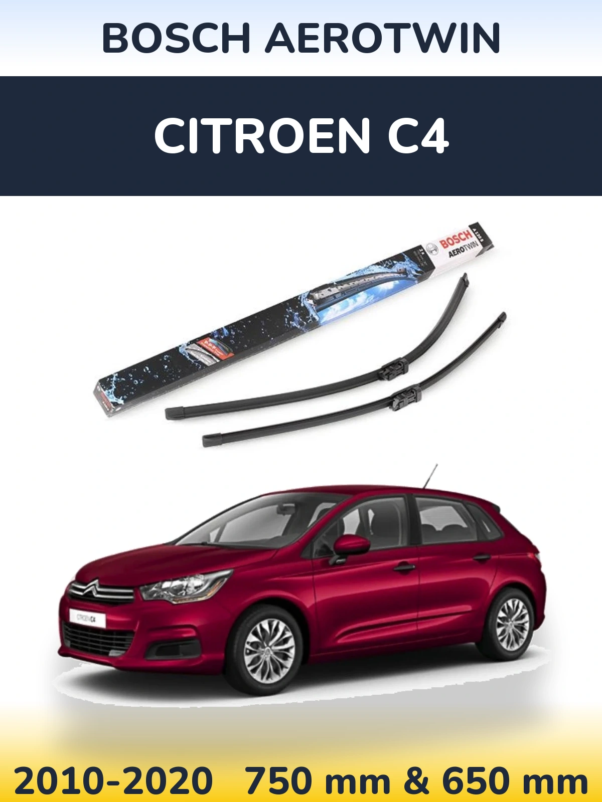 Sada předních stěračů BOSCH AeroTwin 750 a 650 mm pro Citroen C4 2010-2020