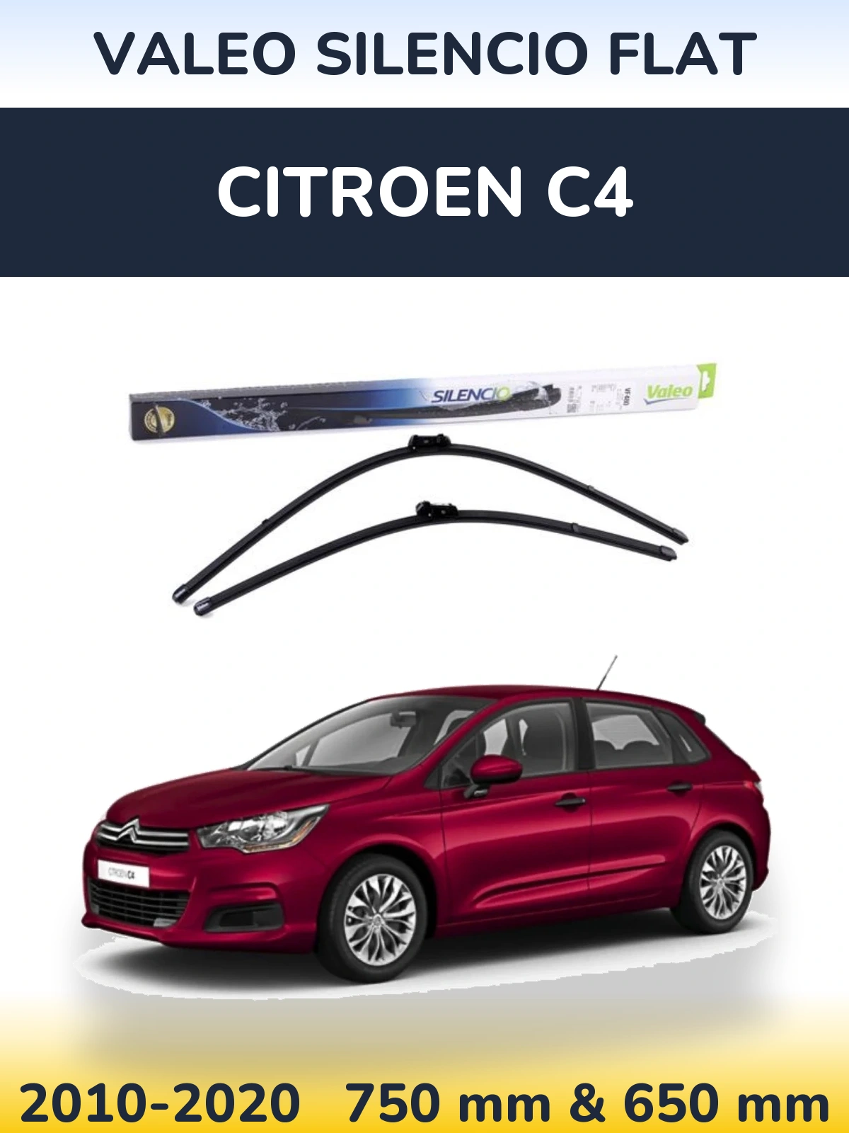 Комплект передніх щіток Valeo Silencio Flat 750 & 650 мм для Citroen C4 2010-2020