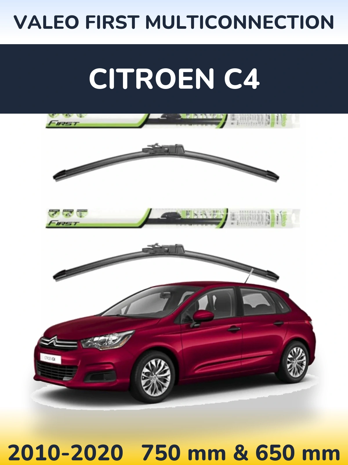 Sada předních stěračů Valeo First MultiConnection 750 a 650 mm pro Citroen C4 2010-2020