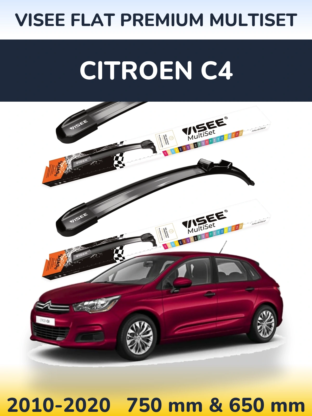 Sada předních stěračů VISEE FLAT PREMIUM MultiSet 750 a 650 mm pro Citroen C4 2010-2020