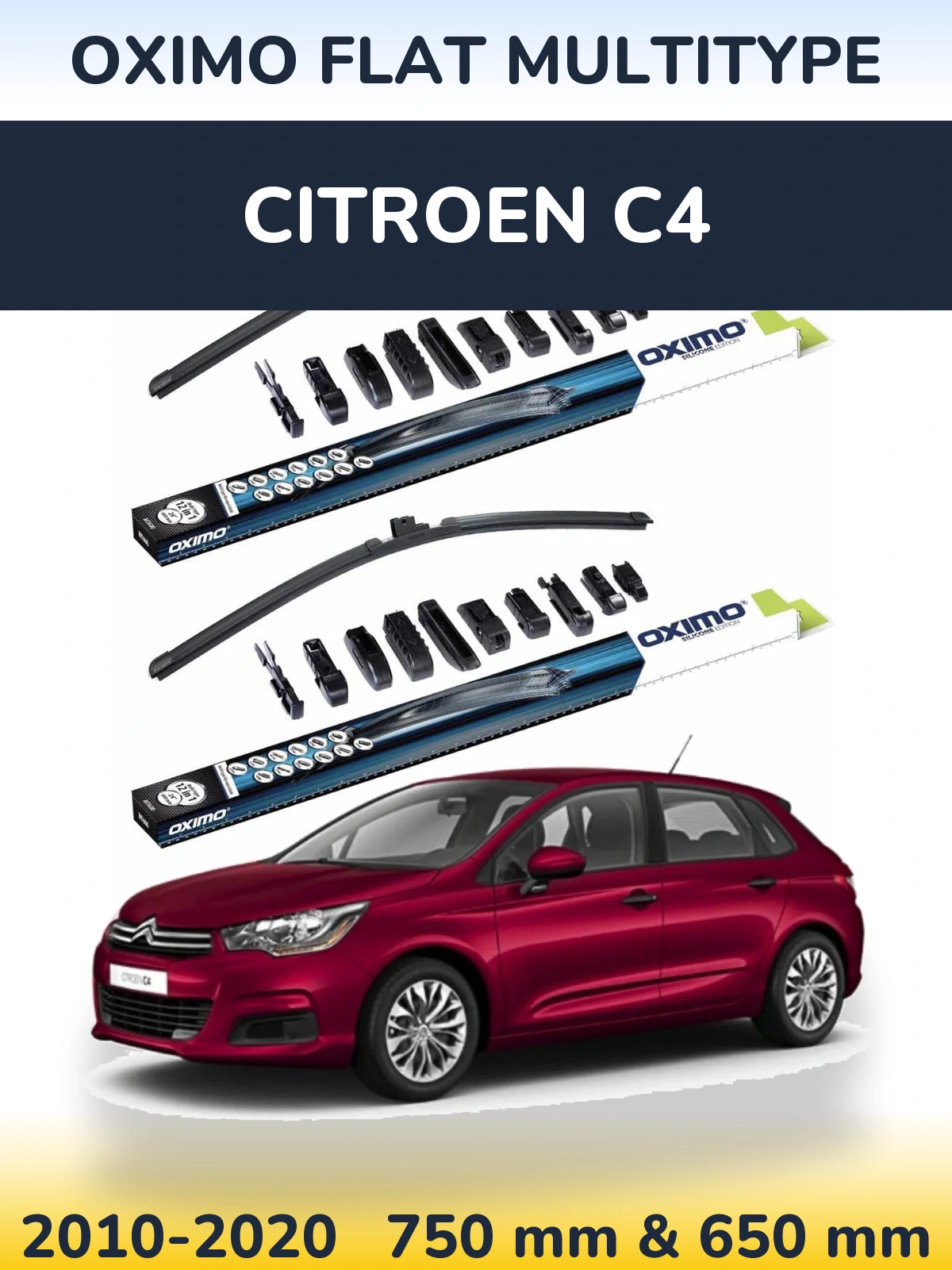 Sada předních stěračů Oximo Flat MultiType 750 a 650 mm pro Citroen C4 2010-2020