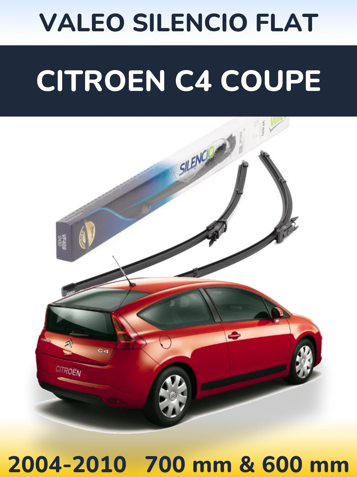 Sada předních stěračů Valeo Silencio Flat 700 a 600 mm pro Citroen C4 Coupe 2004-2010
