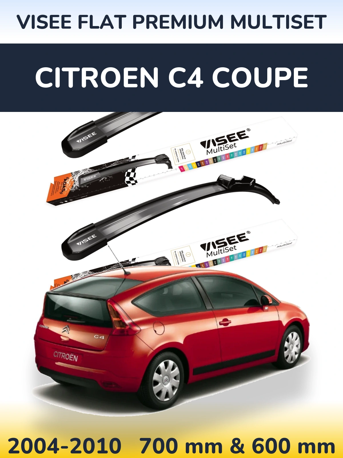Sada předních stěračů VISEE FLAT PREMIUM MultiSet 700 a 600 mm pro Citroen C4 Coupe 2004-2010